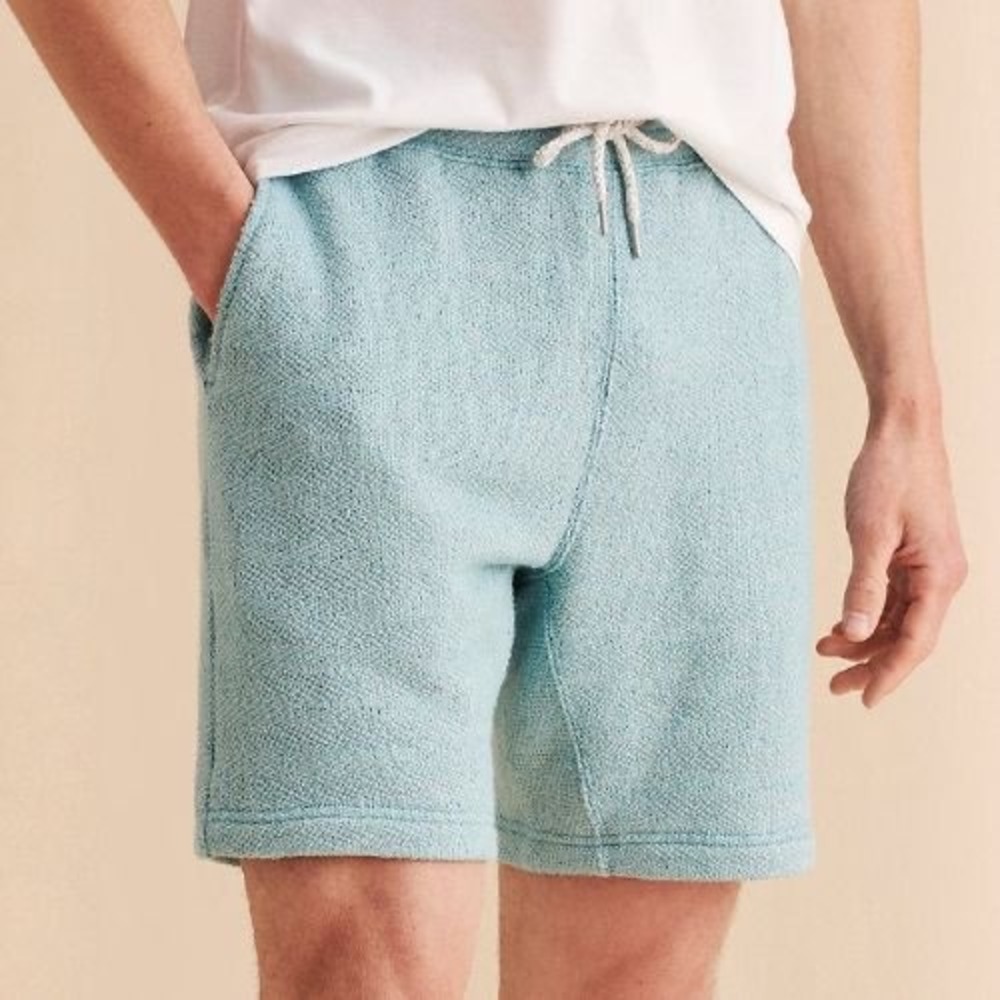 Faherty Brand XL Knit Lounge Shorts Aqua Blue Textured Drawstring Cotton Mix